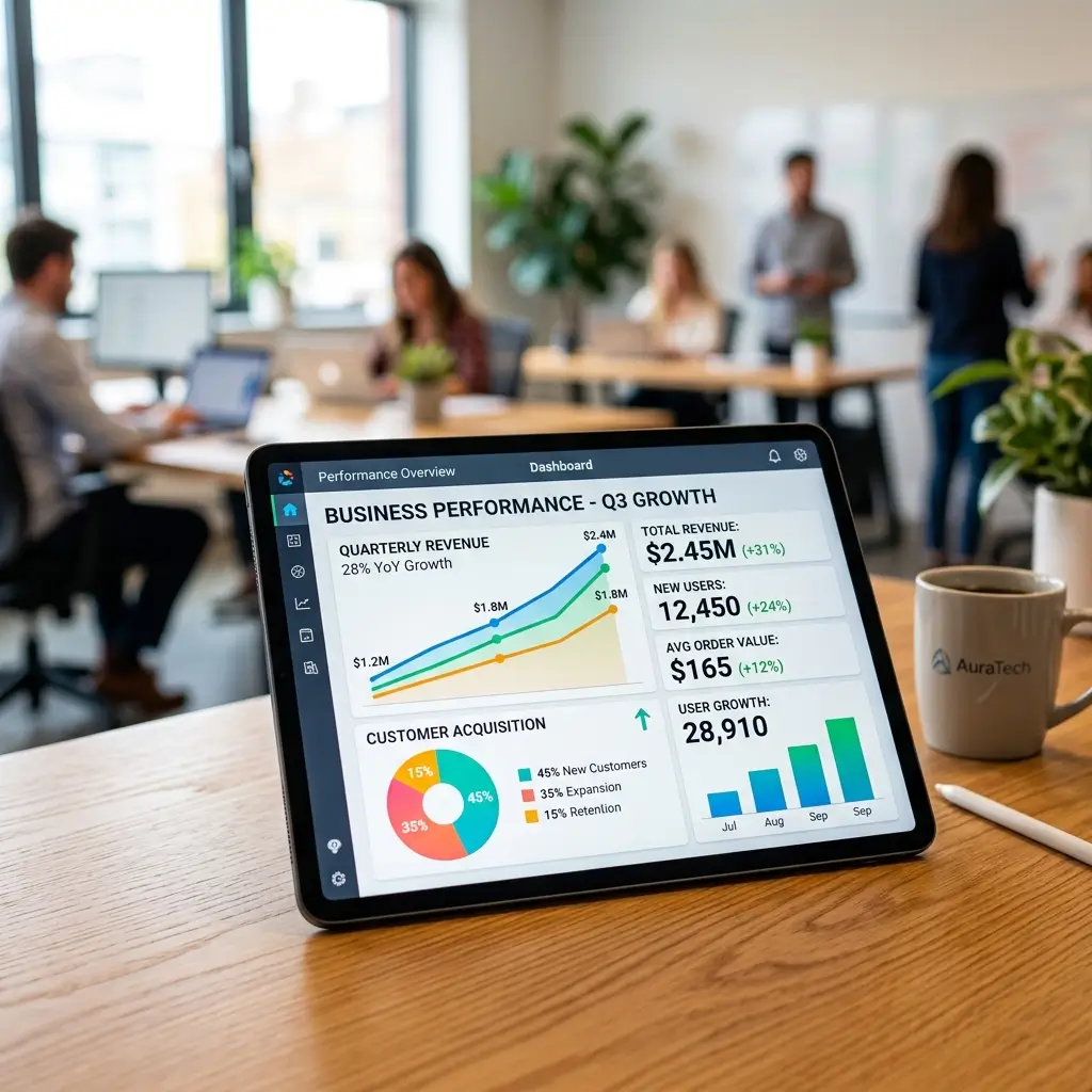 Analytics dashboard highlighting successful online marketing trends and ROI.